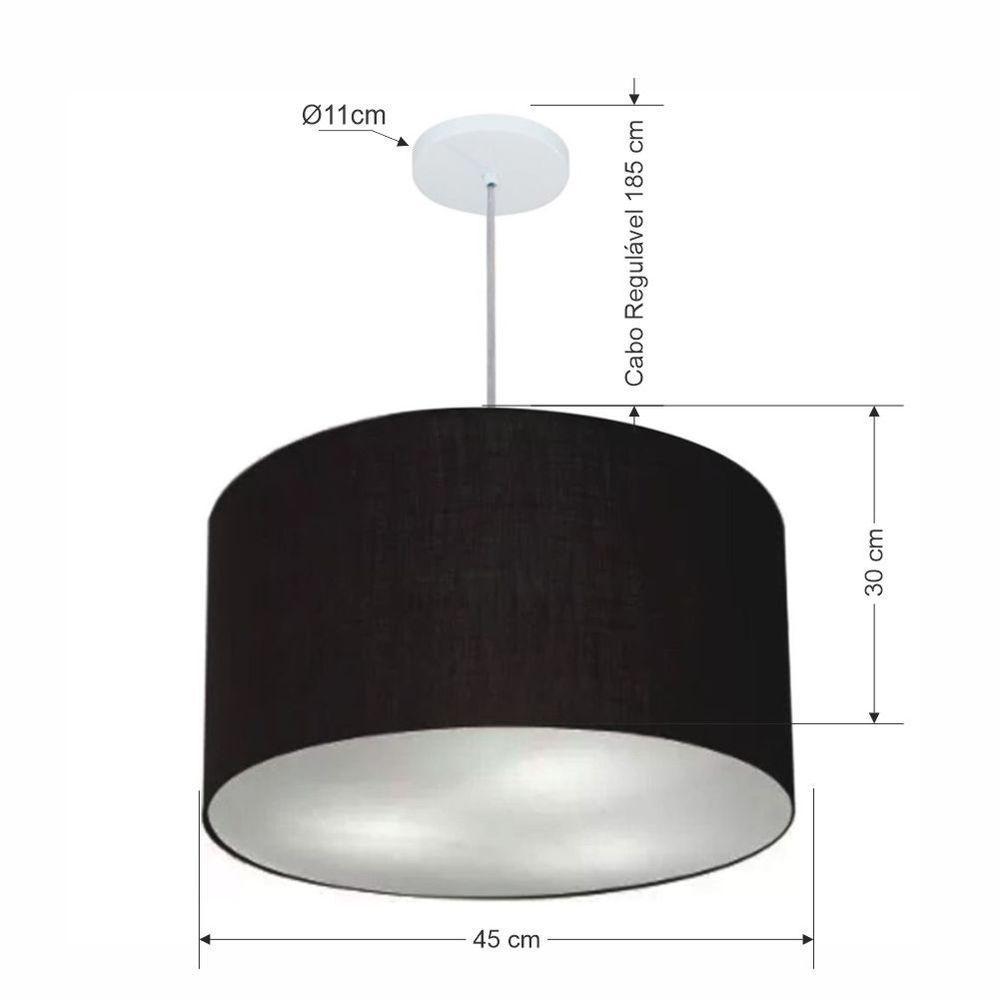 Lustre Pendente Cilíndrico Vivare Md-4250 Cúpula Em Tecido 45x30cm - Bivolt Canopla-preta 127/220v - 2