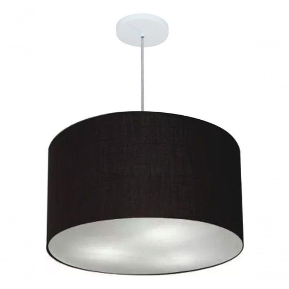 Lustre Pendente Cilíndrico Vivare Md-4250 Cúpula Em Tecido 45x30cm - Bivolt Canopla-preta 127/220v - 4