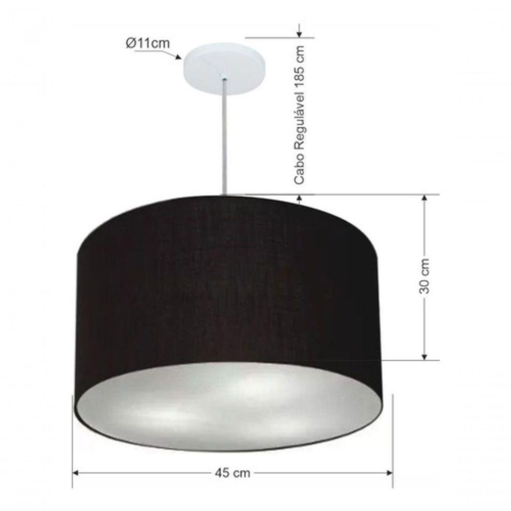 Lustre Pendente Cilíndrico Vivare Md-4250 Cúpula Em Tecido 45x30cm - Bivolt Canopla-preta 127/220v - 5