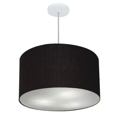 Lustre Pendente Cilíndrico Vivare Md-4250 Cúpula Em Tecido 45x30cm - Bivolt Canopla-preta 127/220v