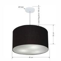 Lustre Pendente Cilíndrico Vivare Md-4250 Cúpula Em Tecido 45x30cm - Bivolt Canopla-preta 127/220v - 2
