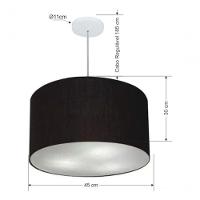Lustre Pendente Cilíndrico Vivare Md-4250 Cúpula Em Tecido 45x30cm - Bivolt Canopla-preta 127/220v - 5