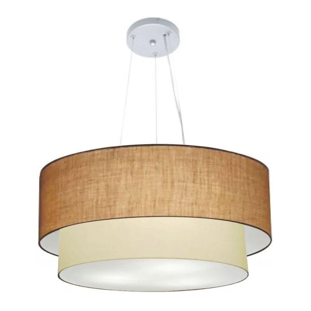 Lustre Pendente Duplo Cilíndrico Vivare Md-4073 Cúpula Em Tecido 80x60cm - Bivolt Palha-bege 127/220v - 1