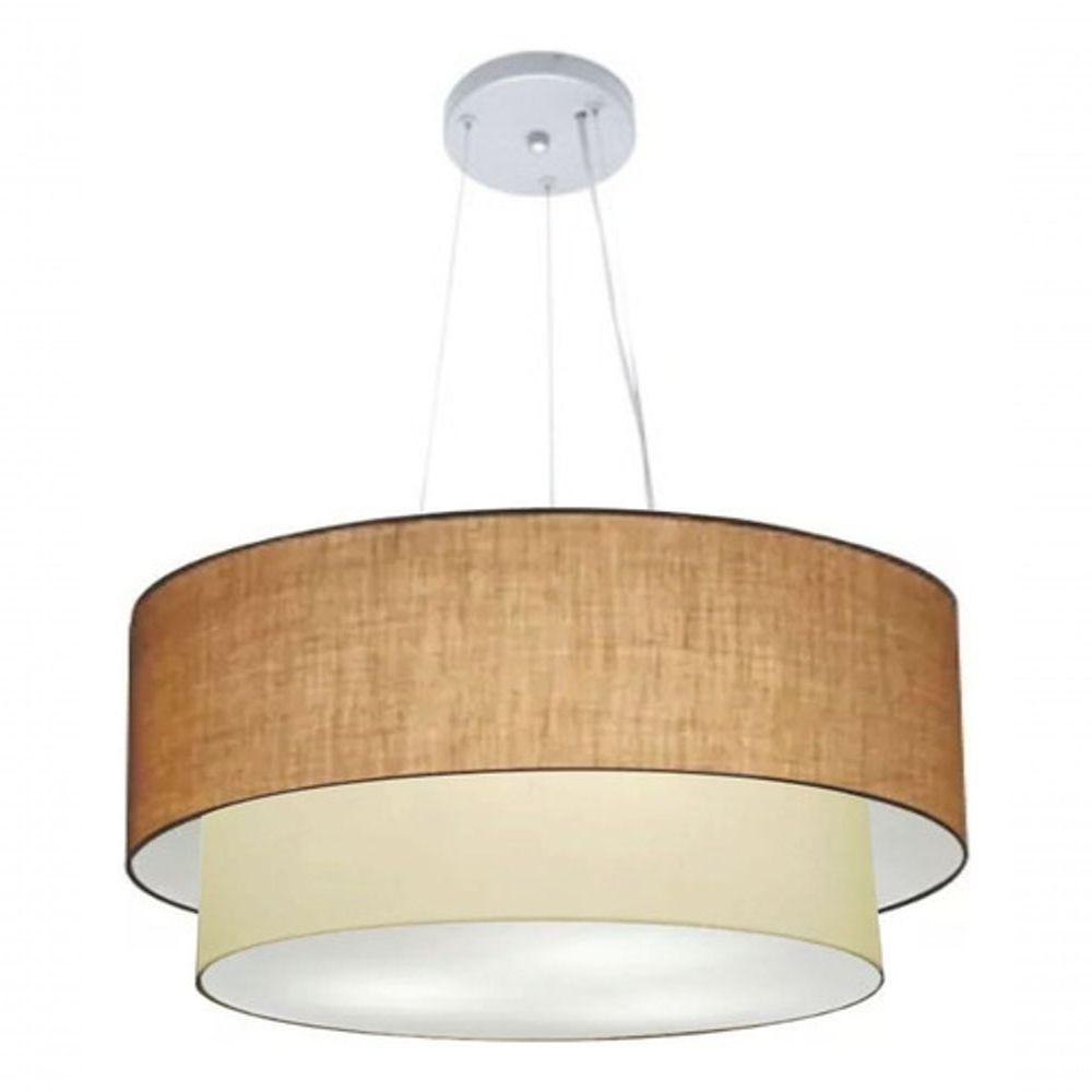 Lustre Pendente Duplo Cilíndrico Vivare Md-4073 Cúpula Em Tecido 80x60cm - Bivolt Palha-bege 127/220v - 3