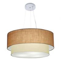 Lustre Pendente Duplo Cilíndrico Vivare Md-4073 Cúpula Em Tecido 80x60cm - Bivolt Palha-bege 127/220v - 3