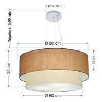 Lustre Pendente Duplo Cilíndrico Vivare Md-4073 Cúpula Em Tecido 80x60cm - Bivolt Palha-bege 127/220v - 4