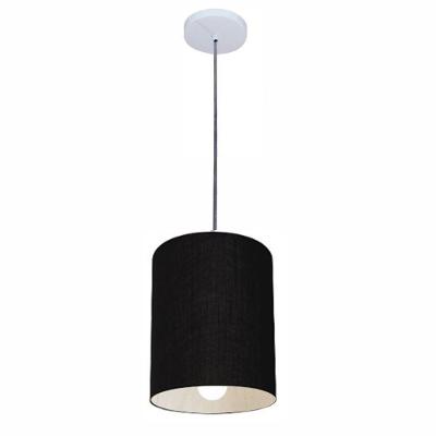 Lustre Pendente Cilíndrico Vivare Md-4200 Cúpula Em Tecido 14x15cm - Bivolt Preta 127/220v