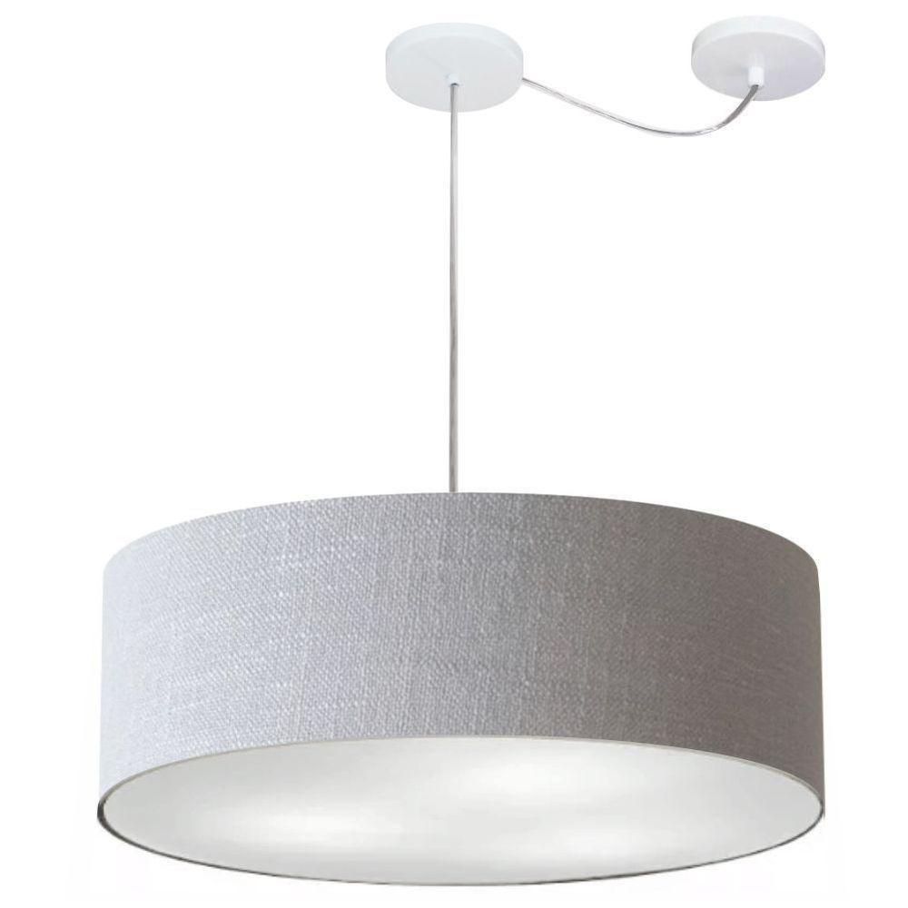 Lustre Pendente Cilíndrico Com Desvio De Centro Vivare Md-4262 Cúpula Em Tecido 55x15cm - Bivolt Rustico-cinza 127/220v - 1