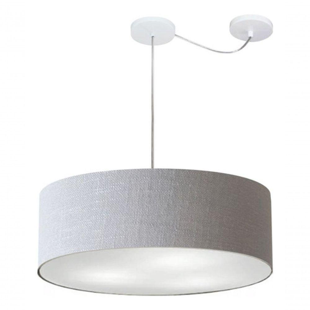Lustre Pendente Cilíndrico Com Desvio De Centro Vivare Md-4262 Cúpula Em Tecido 55x15cm - Bivolt Rustico-cinza 127/220v - 3