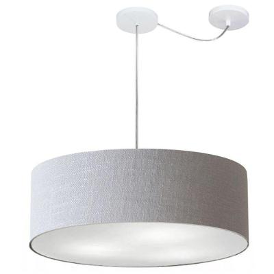 Lustre Pendente Cilíndrico Com Desvio De Centro Vivare Md-4262 Cúpula Em Tecido 55x15cm - Bivolt Rustico-cinza 127/220v