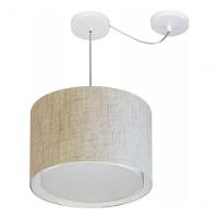 Lustre Pendente Cilíndrico Com Desvio De Centro Vivare Md-4306 Cúpula Em Tecido 40x30cm - Bivolt Rustico-bege 127/220v - 3