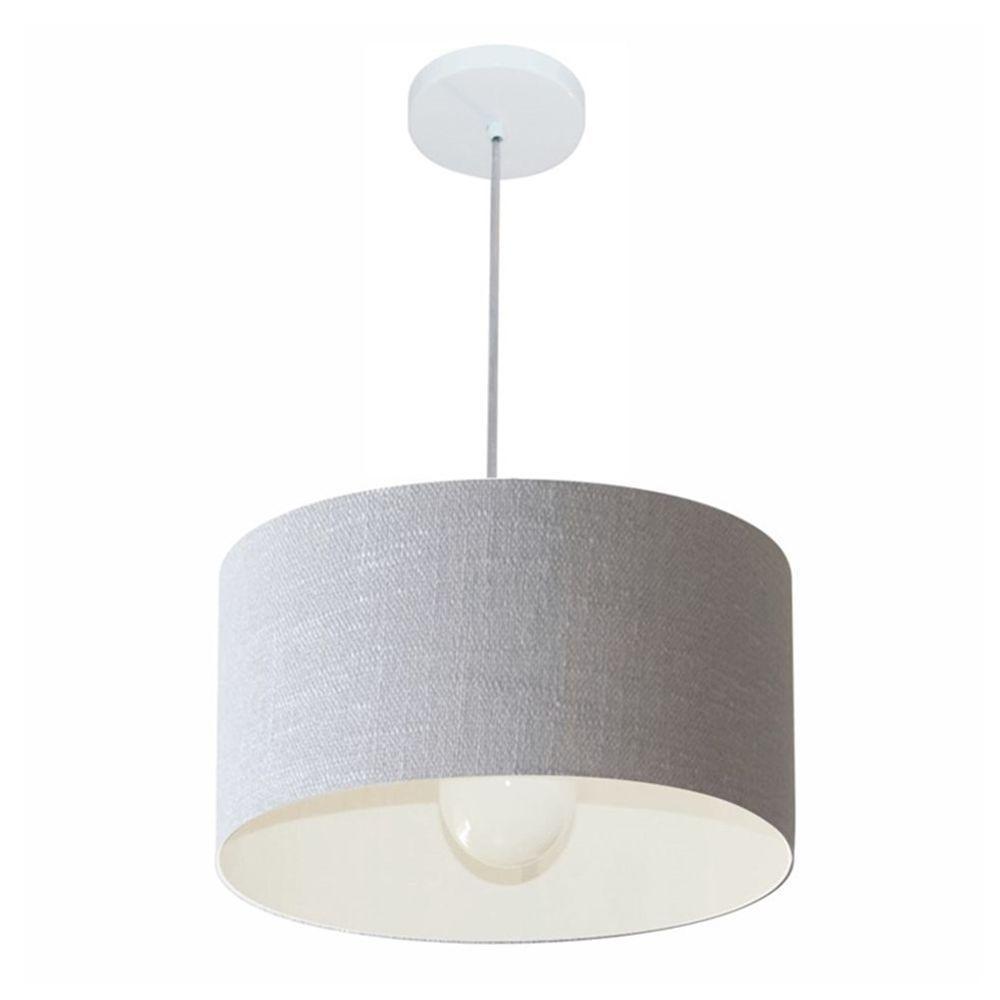 Lustre Pendente Cilíndrico Vivare Md-4146 Cúpula Em Tecido 40x30cm - Bivolt Rustico-cinza 127/220v - 1