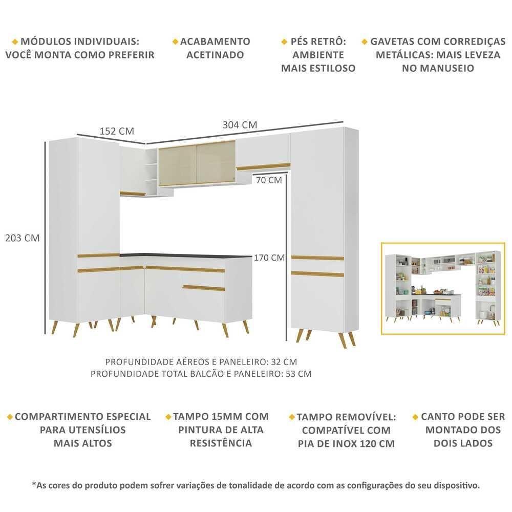 Cozinha Completa De Canto Veneza Gw Mp2055 Com Armário E Balcão Branca - 7