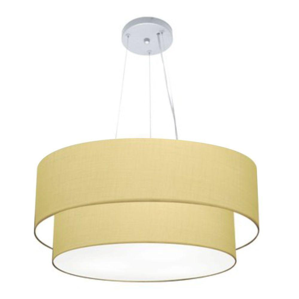 Lustre Pendente Duplo Cilíndrico Vivare Md-4082 Cúpula Em Tecido 60x50cm - Bivolt Algodão-crú 127/220v - 1