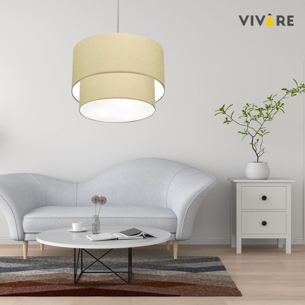 Lustre Pendente Duplo Cilíndrico Vivare Md-4082 Cúpula Em Tecido 60x50cm - Bivolt Algodão-crú 127/220v - 3