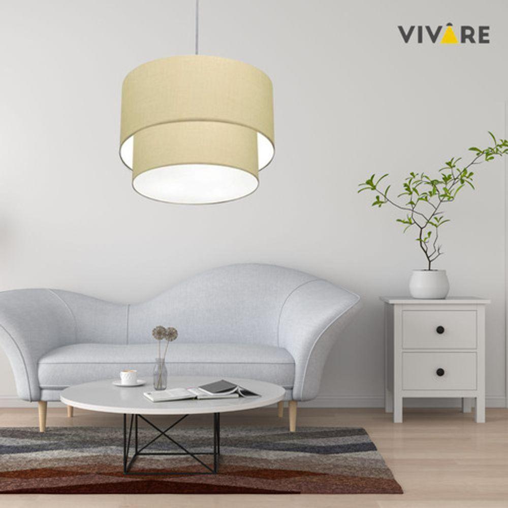Lustre Pendente Duplo Cilíndrico Vivare Md-4082 Cúpula Em Tecido 60x50cm - Bivolt Algodão-crú 127/220v - 6