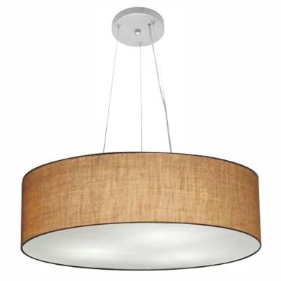 Lustre Pendente Cilíndrico Vivare Md-4190 Cúpula Em Tecido 55x15cm - Bivolt Palha 127/220v