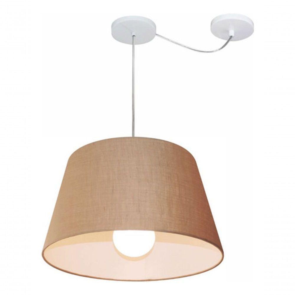 Lustre Pendente Cone Com Desvio De Centro Vivare Md-4273 Cúpula Em Tecido 30x40cm - Bivolt Palha 127/220v - 3