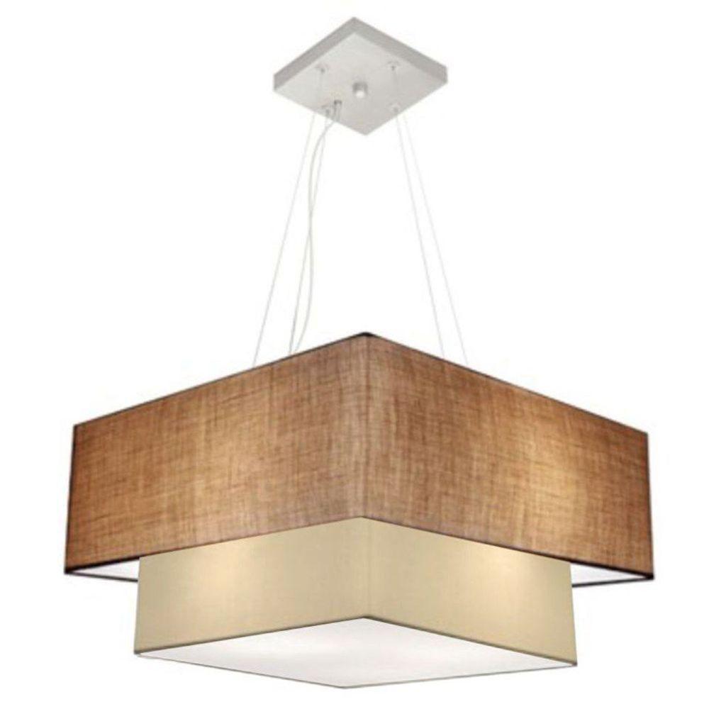 Lustre Pendente Duplo Quadrado Vivare Md-4066 Cúpula Em Tecido 50x35cm - Bivolt Palha-bege 127/220v - 1