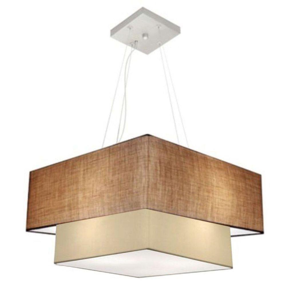 Lustre Pendente Duplo Quadrado Vivare Md-4066 Cúpula Em Tecido 50x35cm - Bivolt Palha-bege 127/220v - 3