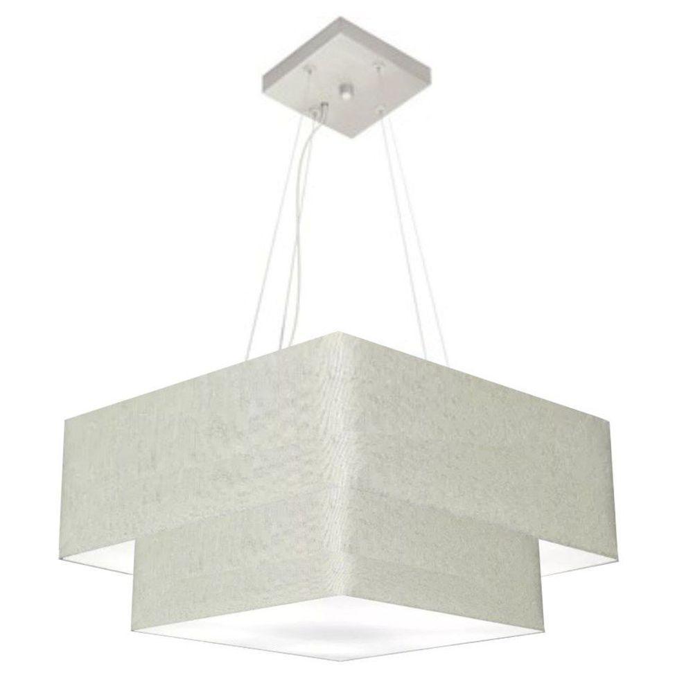 Lustre Pendente Duplo Quadrado Vivare Md-4066 Cúpula Em Tecido 50x35cm Rustico Cinza - Bivolt - 1