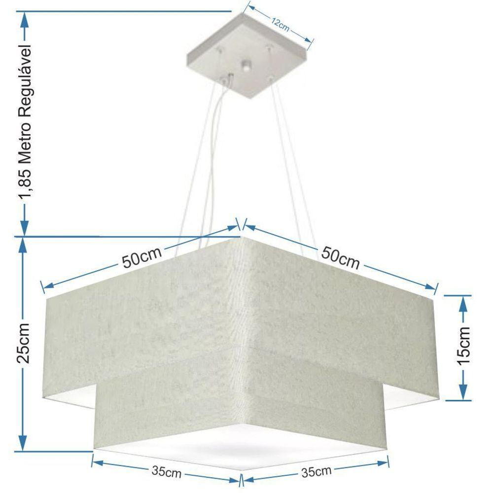 Lustre Pendente Duplo Quadrado Vivare Md-4066 Cúpula Em Tecido 50x35cm Rustico Cinza - Bivolt - 2