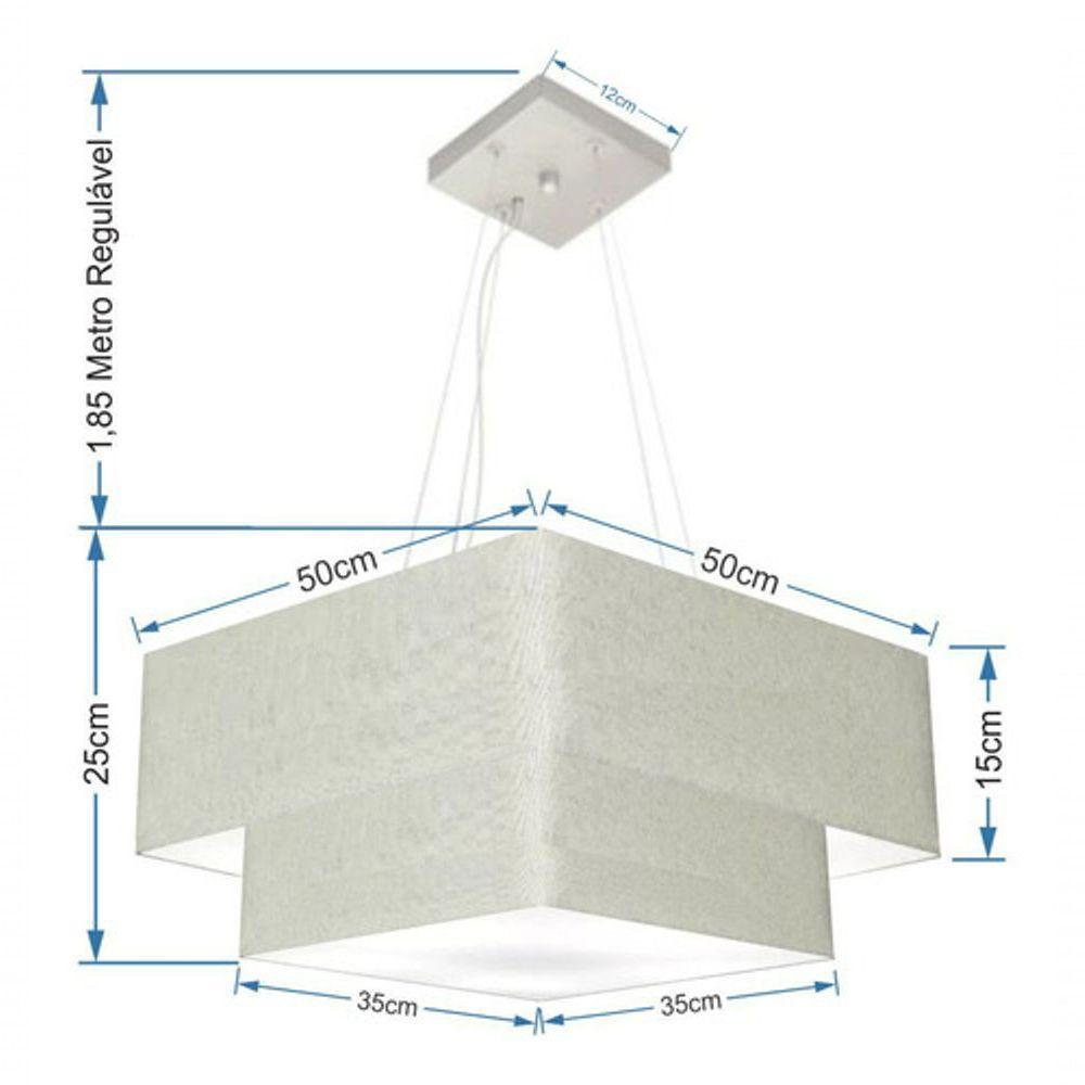 Lustre Pendente Duplo Quadrado Vivare Md-4066 Cúpula Em Tecido 50x35cm Rustico Cinza - Bivolt - 4