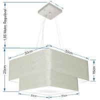 Lustre Pendente Duplo Quadrado Vivare Md-4066 Cúpula Em Tecido 50x35cm Rustico Cinza - Bivolt - 2