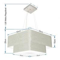 Lustre Pendente Duplo Quadrado Vivare Md-4066 Cúpula Em Tecido 50x35cm Rustico Cinza - Bivolt - 4