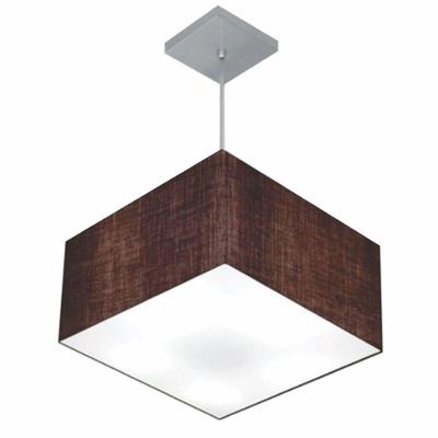 Lustre Pendente Quadrado Md-4020 Cúpula Em Tecido 21/35x35cm Café - Bivolt