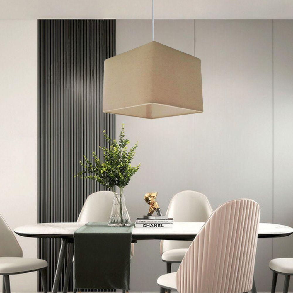 Lustre Pendente Quadrado Vivare Md-4058 Cúpula Em Tecido 21/25x25cm - Bivolt Algodão-crú 127/220v - 3