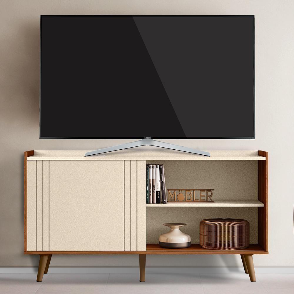 Rack Bancada New Austin 135,7cm Pérola Metalizado-cinamomo Mel Para Tv Até 50 - Mobler Pérola Metalizado-cinamomo Mel - 2