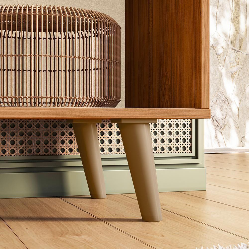 Rack Bancada New Austin 135,7cm Pérola Metalizado-cinamomo Mel Para Tv Até 50 - Mobler Pérola Metalizado-cinamomo Mel - 4