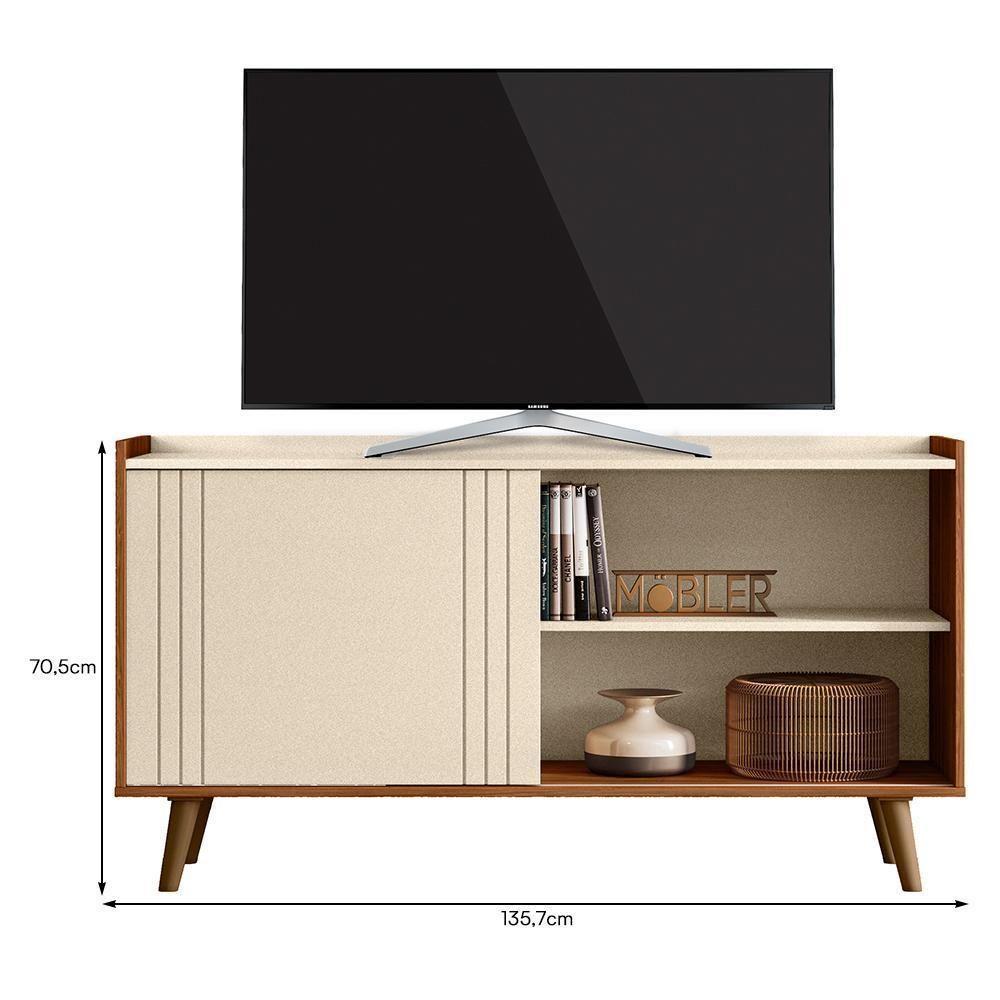 Rack Bancada New Austin 135,7cm Pérola Metalizado-cinamomo Mel Para Tv Até 50 - Mobler Pérola Metalizado-cinamomo Mel - 6