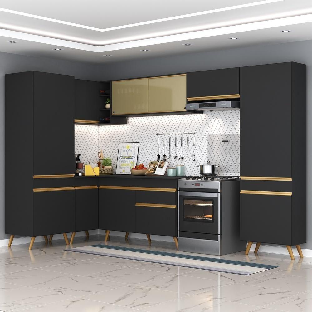 Cozinha Completa De Canto Veneza Gb Mp2055 Com Armário E Balcão Preta - 1