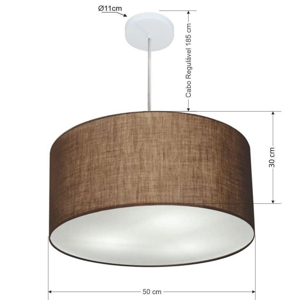 Lustre Pendente Cilíndrico Vivare Md-4245 Cúpula Em Tecido 50x30cm - Bivolt Café 127/220v - 2