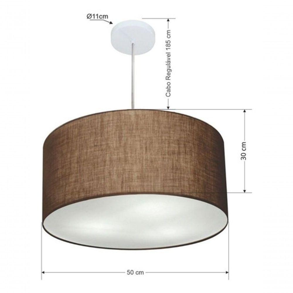 Lustre Pendente Cilíndrico Vivare Md-4245 Cúpula Em Tecido 50x30cm - Bivolt Café 127/220v - 5