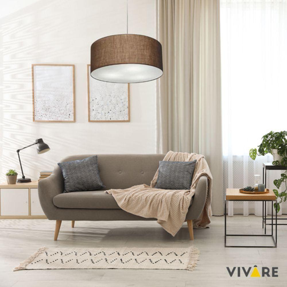 Lustre Pendente Cilíndrico Vivare Md-4245 Cúpula Em Tecido 50x30cm - Bivolt Café 127/220v - 6