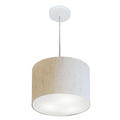 Lustre Pendente Cilíndrico Md-4210 Cúpula Em Tecido 30x25cm Linho Bege - Bivolt