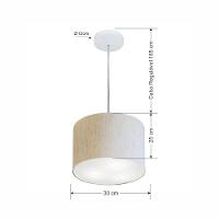 Lustre Pendente Cilíndrico Md-4210 Cúpula Em Tecido 30x25cm Linho Bege - Bivolt - 2
