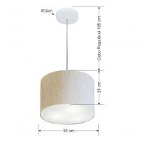 Lustre Pendente Cilíndrico Md-4210 Cúpula Em Tecido 30x25cm Linho Bege - Bivolt - 5