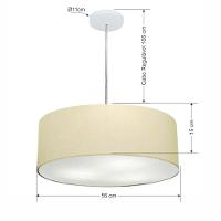 Lustre Pendente Cilíndrico Vivare Md-4218 Cúpula Em Tecido 55x15cm - Bivolt Algodão-crú 127/220v - 2