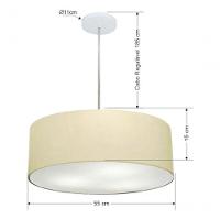 Lustre Pendente Cilíndrico Vivare Md-4218 Cúpula Em Tecido 55x15cm - Bivolt Algodão-crú 127/220v