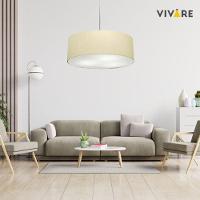 Lustre Pendente Cilíndrico Vivare Md-4218 Cúpula Em Tecido 55x15cm - Bivolt Algodão-crú 127/220v - 5