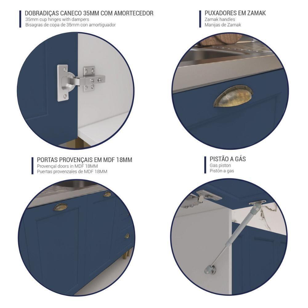 Armário De Cozinha Americana Aéreo 70cm Com 1 Porta Basculante Multimóveis Cr20487 Branco-Azul - 2