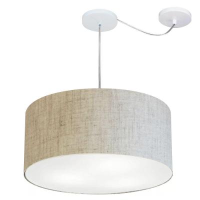 Lustre Pendente Cilíndrico Com Desvio De Centro Vivare Md-4263 Cúpula Em Tecido 55x25cm - Bivolt Rustico-bege 127/220v