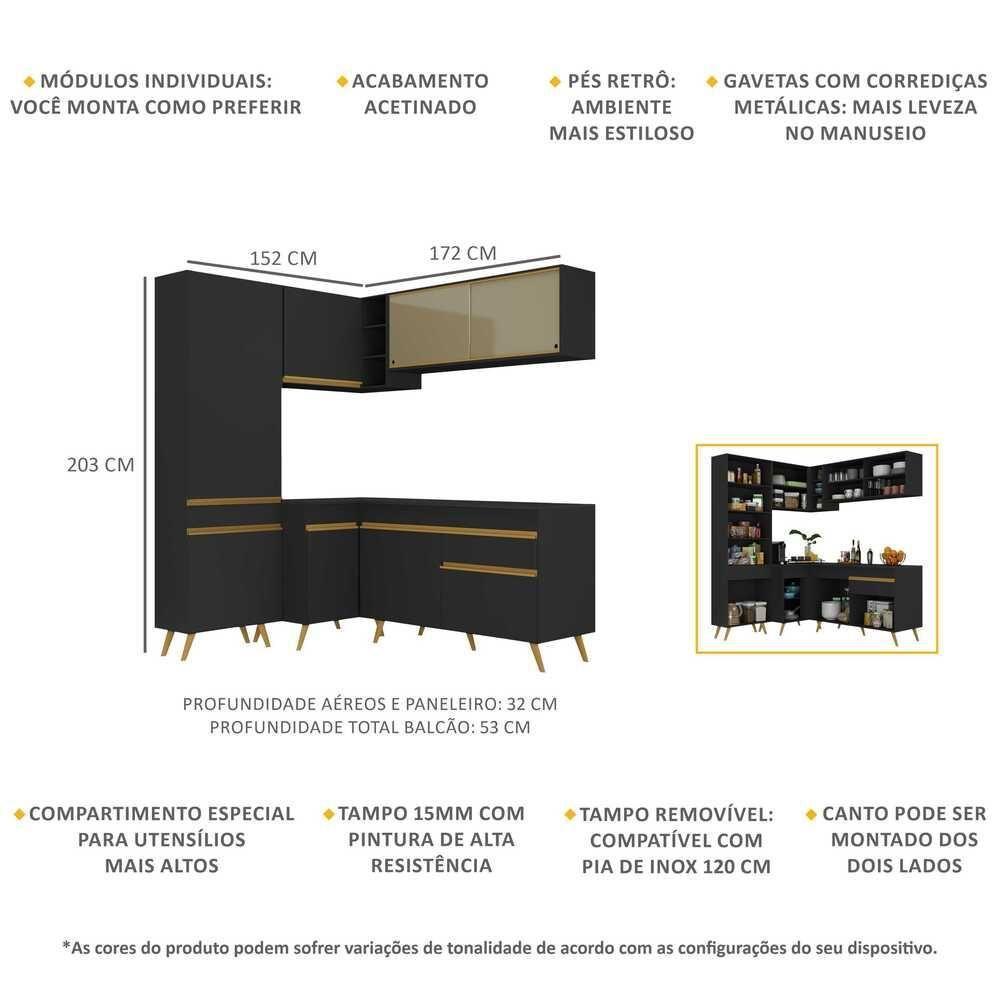Cozinha Completa De Canto Veneza Gb Mp2054 Com Armário E Balcão Preta - 2