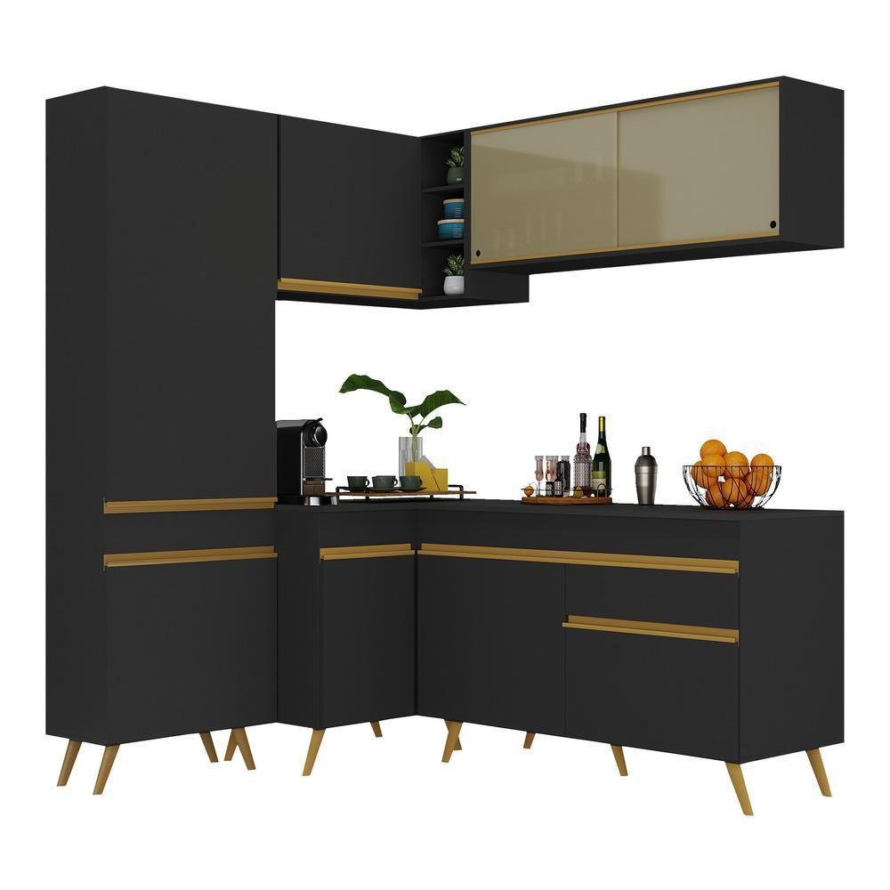Cozinha Completa De Canto Veneza Gb Mp2054 Com Armário E Balcão Preta - 4