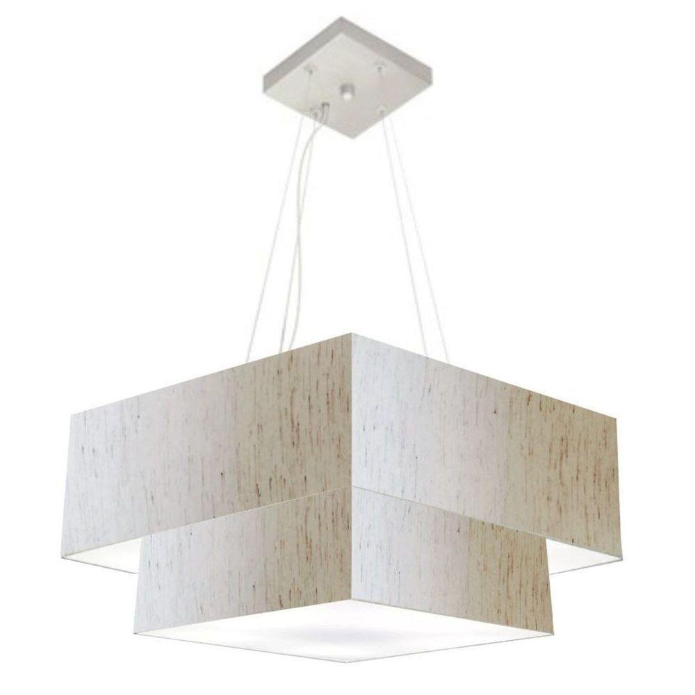 Lustre Pendente Duplo Quadrado Vivare Md-4066 Cúpula Em Tecido 50x35cm - Bivolt Linho Bege 127/220v - 3