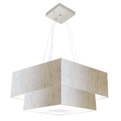 Lustre Pendente Duplo Quadrado Vivare Md-4066 Cúpula Em Tecido 50x35cm - Bivolt Linho Bege 127/220v